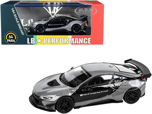 BMW i8 Liberty Walk Gray Black LB Performance Series 1/64 Diecast Model Car Paragon PA-55146