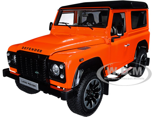 Land Rover Defender 90 Works V8 Bright Orange Gloss Black Top 70th Edition 1/18 Diecast Model Car LCD Models LCD18007