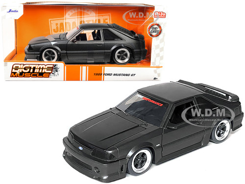 1989 Ford Mustang GT 5.0 Matt Black Metallic Matt Black Hood Bigtime Muscle Series 1/24 Series Diecast Model Car Jada 33605