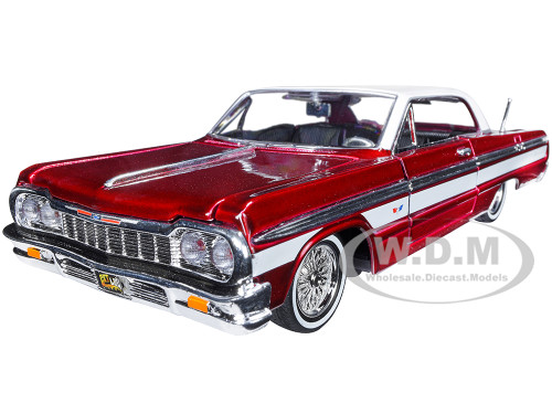 1964 Chevrolet Impala Lowrider Hard Top Candy Red Metallic White Top Get Low Series 1/24 Diecast Model Car Motormax 79021