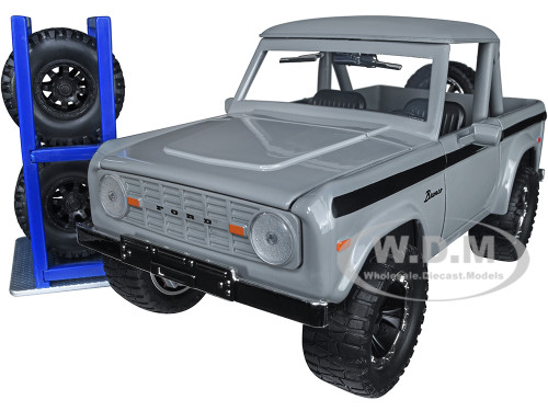1973 Ford Bronco Pickup Truck Gray Black Stripes Extra Wheels Just Trucks Series 1/24 Diecast Model Car Jada 33849
