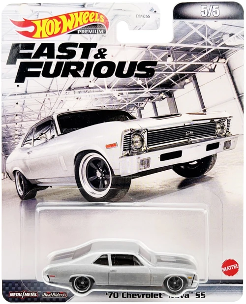 1970 Chevrolet Nova SS Silver Metallic Black Stripes Fast & Furious Series Diecast Model Car Hot Wheels HCP14