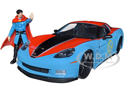 2006 Chevrolet Corvette Z06 Red Blue Doctor Strange Diecast Figurine Avengers Marvel Series Hollywood Rides 1/24 Diecast Model Car Jada 32115