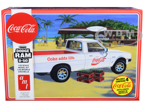 Skill 3 Model Kit 1980 Dodge Ram D-50 Pickup Truck Coca-Cola Four Bottle Crates 1/25 Scale Model AMT AMT1306M