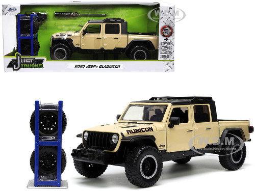 2020 Jeep Gladiator Rubicon Pickup Truck Cream Roof Rack Extra Wheels Just Trucks Series 1/24 Diecast Model Car Jada 32711