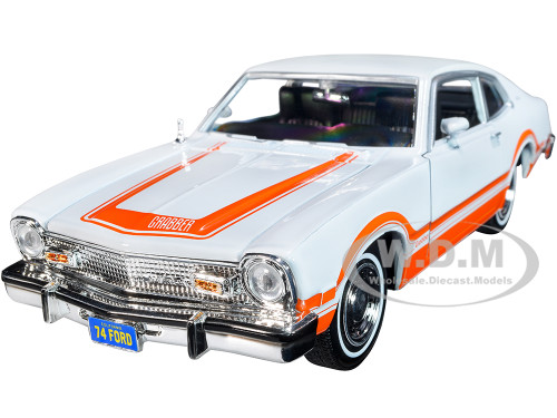 1974 Ford Maverick Grabber White Orange Stripes Forgotten Classics Series 1/24 Diecast Model Car Motormax 73332w