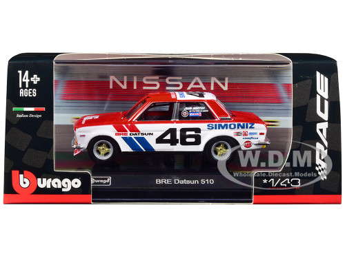 Datsun 510 #46 John Morton Red White BRE Brock Racing Enterprises Race Series 1/43 Diecast Model Car Bburago 38301
