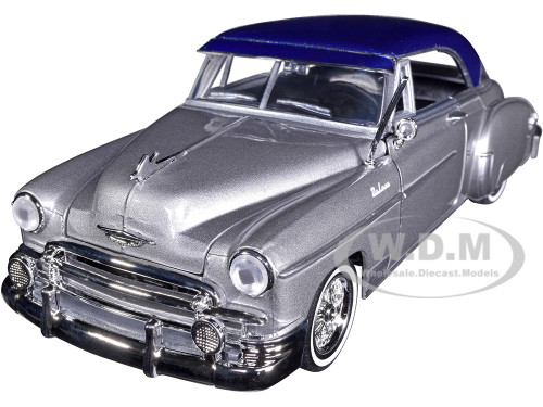 1950 Chevrolet Bel Air Lowrider Silver Metallic Blue Metallic Top Get Low Series 1/24 Diecast Model Car Motormax 79026
