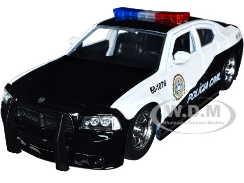 2006 Dodge Charger Police Black White Policia Civil Fast & Furious Series 1/24 Diecast Model Car Jada 33665