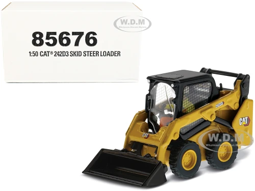 CAT Caterpillar 242D3 Wheeled Skid Steer Loader Work Tools Operator Yellow High Line Series 1/50 Diecast Model Diecast Masters 85676