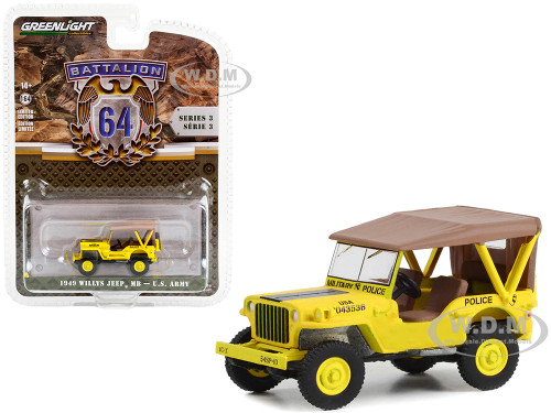 1949 Willys Jeep MB 545th Military Police Company Camp Drake Japan Training Camp Yellow Battalion 64 Series 3 1/64 Diecast Model Car Greenlight 61030C