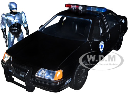 Ford Taurus OCP Matt Black Detroit Police and Robocop Diecast Figure 35th Anniversary Robocop 1987 Movie Hollywood Rides Series 1/24 Diecast Model Car Jada 33743