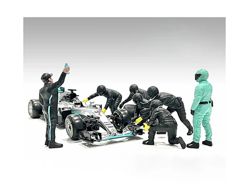 Formula One F1 Pit Crew 7 Figure Set Team Black Release III for 1/18 Scale Models American Diorama 76557