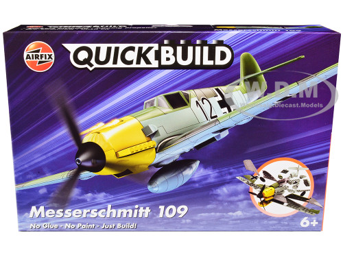 Skill 1 Model Kit Messerschmitt BF109 Snap Together Painted Plastic Model Airplane Kit Airfix Quickbuild J6001