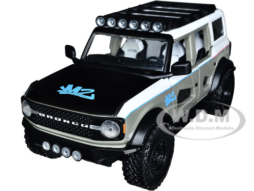 2021 Ford Bronco Gray and White with Matt Black Hood with Roof Rack M2 Motoring Just Trucks Series 1/24 Diecast Model Car Jada 33299