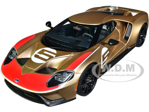 Ford GT Heritage Edition #5 Holman Moody Gold Metallic with Red and White Graphics 1/18 Model Car Autoart 72928