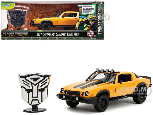 1977 Chevrolet Camaro Off-Road Version "Bumblebee" Yellow Metallic with Black Stripes and Transformers Logo Diecast Statue "Transformers: Rise of the Beasts" (2023) Movie "Hollywood Rides" Series 1/24 Diecast Model Car by Jada