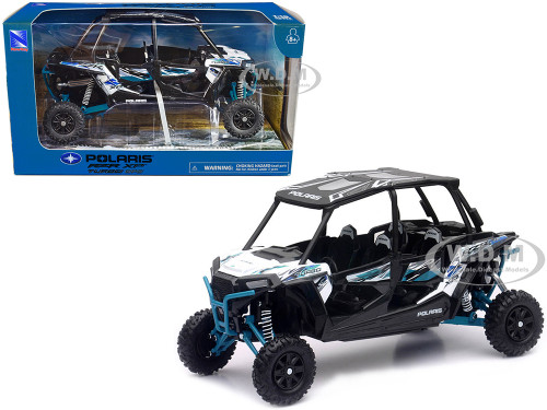 Polaris RZR XP 4 Turbo EPS Sport UTV Matt White Lightning with Graphics and Black Top 1/18 Diecast Model New Ray 57843B