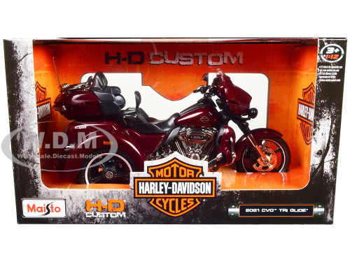 2021 Harley Davidson CVO Tri Glide Motorcycle Dark Red Metallic H D Custom 1/12 Diecast Model Maisto 32337