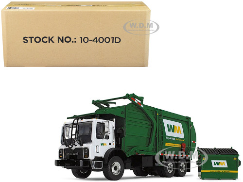 Mack TerraPro Waste Management Refuse Garbage Truck with Wittke Front Load White and Green with Garbage Bin 1/34 Diecast Model First Gear 10-4001D