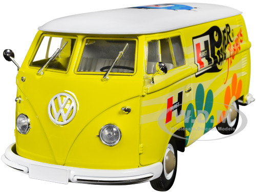 1960 Volkswagen Delivery Van Yellow with Bright White Top and Flower Graphics Hurst Power Flowers Limited Edition to 6550 pieces Worldwide 1/24 Diecast Model Car M2 Machines 40300-99B