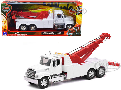 Freightliner 114SD Tow Truck White and Red Long Haul Trucker Series 1/32 Diecast Model New Ray 11023