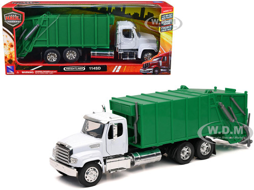 Freightliner 114SD Garbage Truck White and Green Long Haul Trucker Series 1/32 Diecast Model New Ray NR11033