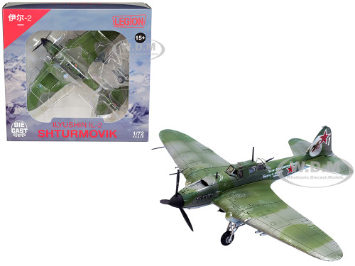 Ilyushin IL 2M3 Sturmovik Aircraft Green Camouflage Double Hero of the Soviet Union Ivan Pavlov Soviet Air Force 1/72 Diecast Model Airplane Legion LEG-14629LA