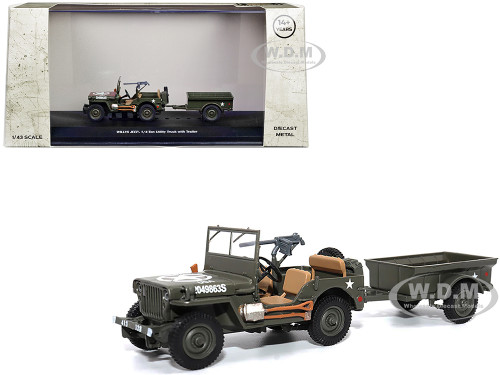 Willys Jeep 1 4 Ton Utility Truck Olive Drab with Trailer United States Army 1/43 Diecast Model Militaria Die Cast 23200-44