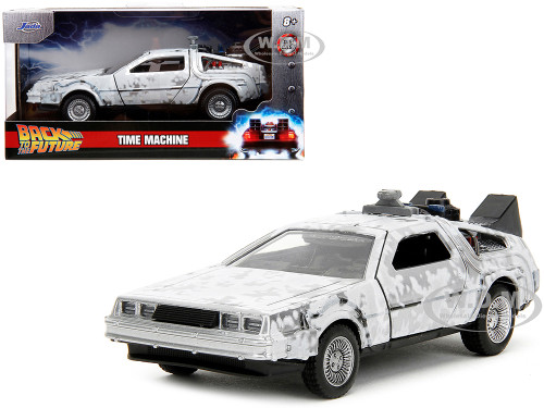 DMC DeLorean Time Machine Brushed Metal Frost Version Back to the Future 1985 Movie Hollywood Rides Series 1/32 Diecast Model Car Jada 34785