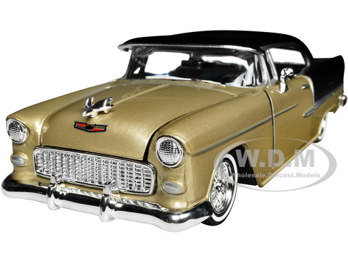 1955 Chevrolet Bel Air Lowrider Hard Top Beige Metallic and Black Get Low Series 1/24 Diecast Car Model Motormax 79031BE