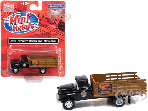 1957 Chevrolet Stakebed Truck Matt Black Marvel Mystery Oil Co 1/87 (HO) Scale Model Car Classic Metal Works 30662