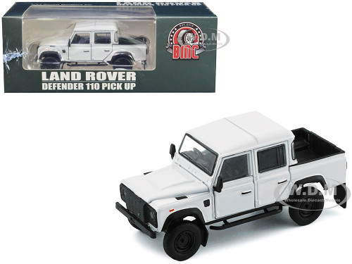 Land Rover Defender 110 Pickup Truck White with Extra Wheels 1/64 Diecast Model Car BM Creations 64B0199