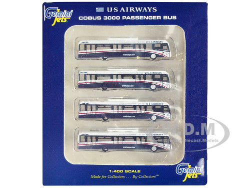 Cobus 3000 Passenger Bus White and Blue US Airways Shuttle Bus 4 Piece Set 1/400 Diecast Models GeminiJets GJ1533