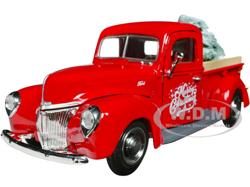 1940 Ford Pickup Truck Red Merry Christmas with Tree Accessory 1/24 Diecast Model Car Motormax 73234RBIXMT