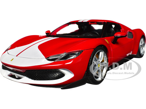 Ferrari 296 GTB Assetto Fiorano Red with White Stripes Race Play Series 1/18 Diecast Model Car Bburago 16017r