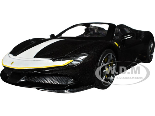 Ferrari SF90 Spider Assetto Fiorano Black Metallic with White Stripes Signature Series 1/18 Diecast Model Car Bburago 16910bk