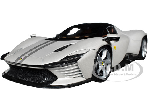 Ferrari Daytona SP3 White Metallic with Silver Stripes Signature Series 1/18 Diecast Model Car Bburago 16912w