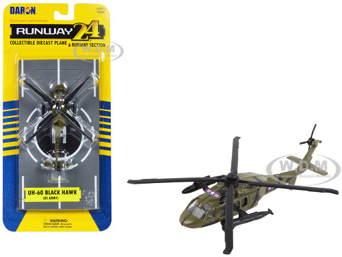 Sikorsky UH 60 Black Hawk Helicopter Olive Drab United States Army with Runway Section Diecast Model Runway24 RW060