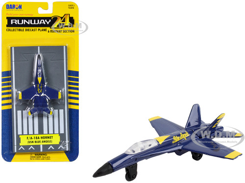 McDonnell Douglas F A 18A Hornet Fighter Aircraft Blue United States Navy Blue Angels #2 with Runway Section Diecast Model Airplane Runway24 RW090