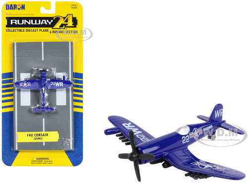 Vought F4U Corsair Fighter Aircraft Blue United States Marine Corps with Runway Section Diecast Model Airplane Runway24 RW150