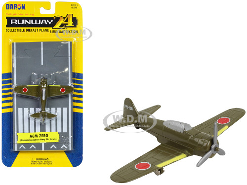 Mitsubishi A6M Zero Fighter Aircraft Green Imperial Japanese Navy Air Service with Runway Section Diecast Model Airplane Runway24 RW165