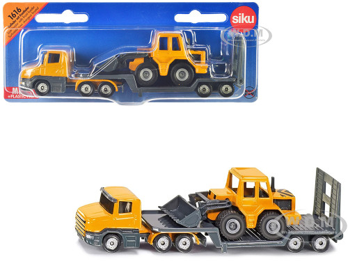 Truck with Low Loader Trailer and Front Loader Yellow Diecast Model Siku 1616