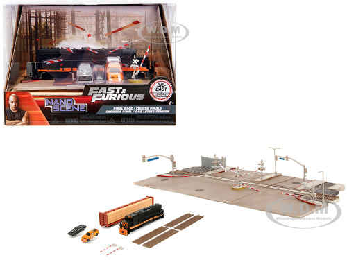 "Fast & Furious" Final Race Diorama with Toyota Supra Orange and Dodge Charger Black "Nano Scene" Series Model by Jada