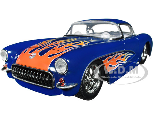 1957 Chevrolet Corvette Dark Blue with Flame Graphics and White Interior Bigtime Muscle Series 1/24 Diecast Model Car Jada 35031