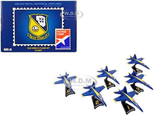 McDonnell Douglas F A 18 Hornet Aircraft Blue Angels United States Navy 6 piece Gift Set 1/150 Diecast Model Airplanes Postage Stamp PSBA001