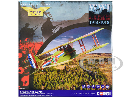 SPAD S.XIII Aircraft Captain Robert Soubiran 103rd Aero Squadron USAS Foucaucourt Aerodrome France 1918 United States Army Air Service The Aviation Archive Series 1/48 Diecast Model Corgi AA37910