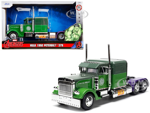 1992 Peterbilt 379 Truck Tractor Green Two Tone and Purple The Incredible Hulk Marvel Avengers Series Diecast Model Jada 35179