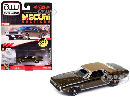 1971 Dodge Challenger R T Dark Gold Metallic with Gold Vinyl Roof Mecum Auctions Limited Edition to 2496 pieces Worldwide Premium Series 1/64 Diecast Model Car Auto World AWSP160