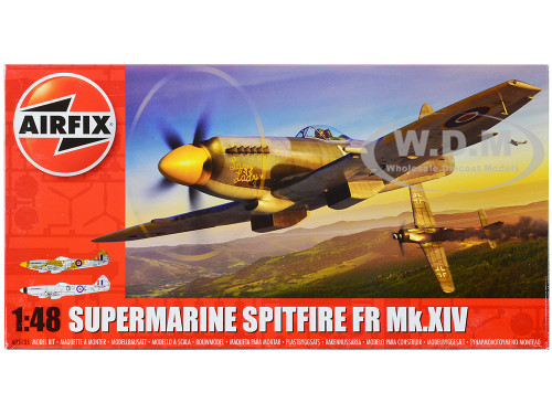 Level 2 Model Kit Supermarine Spitfire FR Mk.XIV Fighter Aircraft with 2 Scheme Options 1/48 Plastic Model Kit Airfix A05135